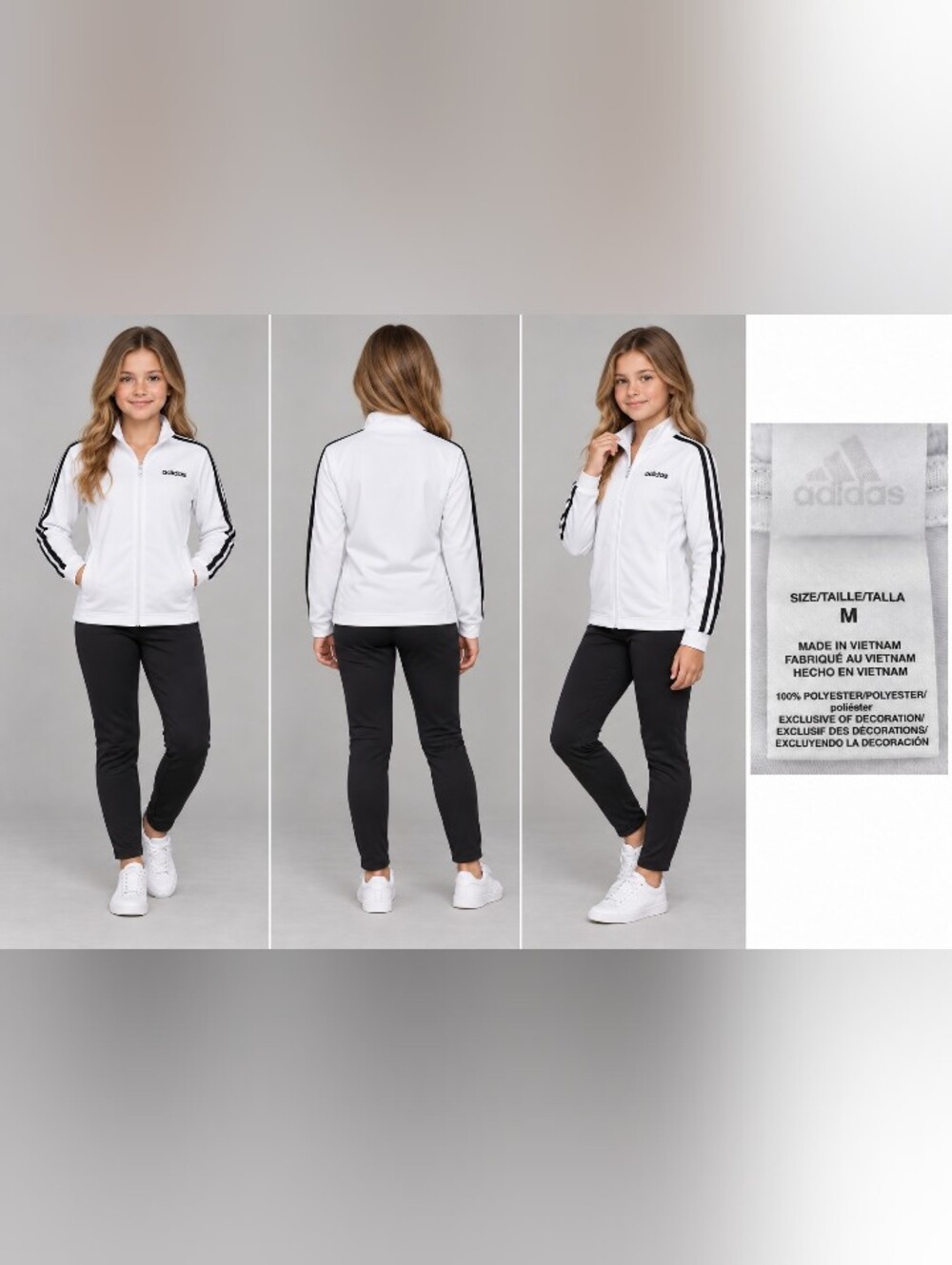 adidas Girls' White Track Jacket and Black Pants Set